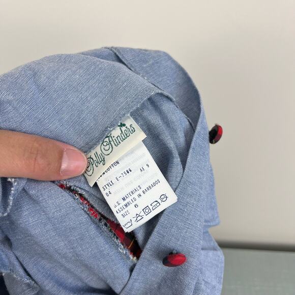 Vintage Polly Flinders Chambray Ruffle Plaid Dress 6 - Picture 4 of 10